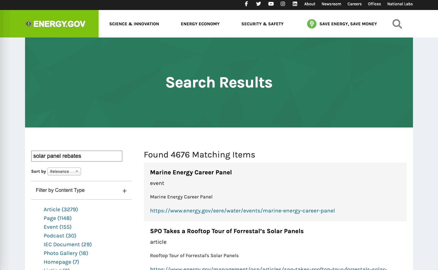 A gif that scrolls down the homepage of Energy.gov, as captured in April 2024